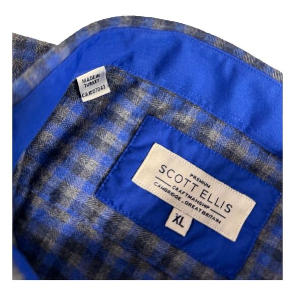 Scott Ellis Men's Blue & Grey Plaid Flannel Button Down Shirt Size XL - Picture 3 of 6